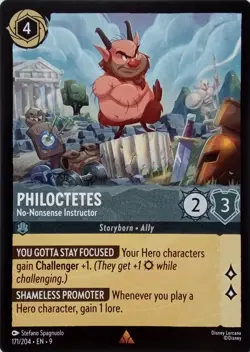 171/204 PHILOCTETES NO-NONSENSE INSTRUCTOR EN9 RARE DISNEY LORCANA CARD - Image 1