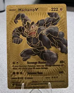 Pokemon Machamp V 222hp Gold Foil Fan Art Collector Card TCG - Image 1