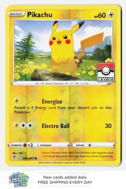 Pikachu 049/203 - League & Championship Card REVERSE Holo Pokemon Day LP - Image 1