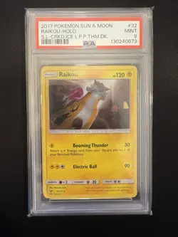 PSA 9 2017 Pokemon Sun & Moon Raikou - Holo S.L - Crkd.Ice L.P.P.THM.DK. #32 - Image 1