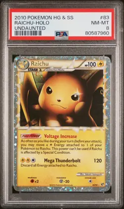 2010 POKEMON UNDAUNTED RAICHU PRIME #83 ULTRA RARE PSA 8 NM-MINT #80587960 - Image 1