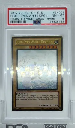YUGIOH GLD5-EN001 BLUE-EYES WHITE DRAGON GHOST RARE HOLO FOIL PSA 8 NM #68828129 - Image 4