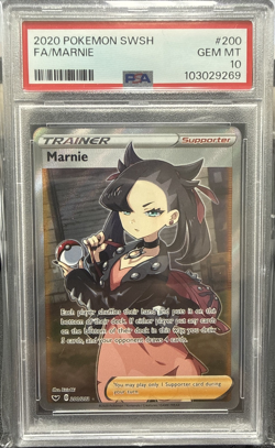 2020 Pokemon Marnie Full Art Trainer Supporter Holo Card Swsh01 200/202 PSA 10 - Image 1