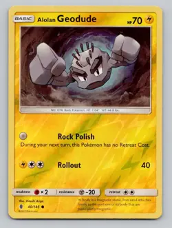 Reverse Holo Alolan Geodude 40/145 Common SM - Guardians Rising Pokemon - Image 1