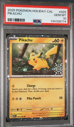 Pokemon TCG Pikachu Holiday Calendar Snowflake Promo 25 PSA 10 - Image 1