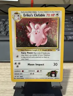 Pokemon Erika's Clefable Gym Heroes Holo Rare Unlimited 3/132 70 HP English 2000 - Image 1