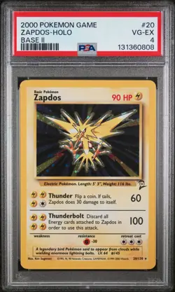2000 POKEMON GAME BASE SET 2 #20 ZAPDOS-HOLO PSA 4 - Image 1
