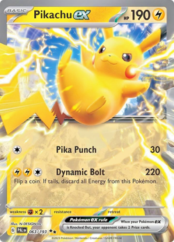 Pokemon TCG Pikachu ex 063/193 Scarlet & Violet Paldea Evolved Double Rare Holo - Image 1