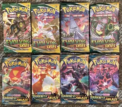 Pokemon TCG Lot Of 4 Evolving Skies And 4 Darkness Ablaze Booster Packs - Image 1