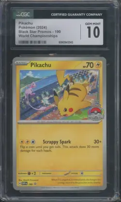 Pokemon TCG Pikachu 190 World Championships Black Star Promo CGC 10 - Image 1