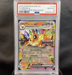 Pokemon Prismatic Evolutions Flareon EX 014 PSA 10 Surprise Box Stamped Promo - Image 1