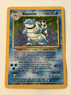 Pokemon BLASTOISE BASE SET Unlimited Rare Holographic Card 2/102 - Image 1