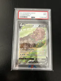 Pokemon TCG Greedent V Full Art Ultra Rare Holo 257/264 Fusion Strike PSA 9 - Image 1