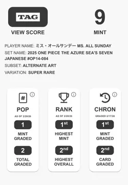 TAG 9 One Piece Ms. All-Sunday OP14-084 Alt Art SR Japanese PSA - Image 3