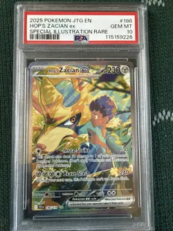 Pokemon TCG Hop's Zacian EX Card 186/159 Journey Together Sir PSA 10 Gem Mint - Image 1
