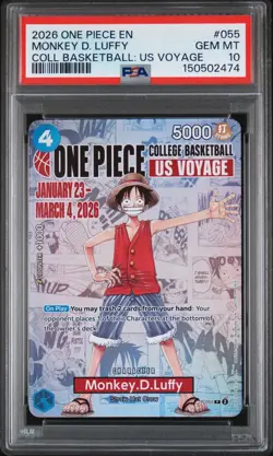 PSA 10 One Piece CCG Monkey.D.Luffy College Basketball US Voyage Promo P-055 - Image 1
