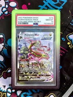 2021 POKEMON EVOLVING SKIES RAYQUAZA VMAX ALT ART SECRET RARE #218 PSA 10 GEM MT - Image 1