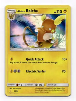 Pokemon Alolan Raichu 30/30 Sun & Moon Rare Holo Promo Pokemon Card TCG 2017 - Image 1