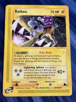 Pokemon TCG Raikou 28/144 Skyridge Rare Non Holo E Reader Card Vintage - Image 1