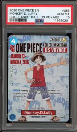 One Piece CCG Monkey.D.Luffy College Basketball US Voyage Promo P-055 PSA 10 - Image 1