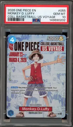 One Piece CCG Monkey.D.Luffy College Basketball US Voyage Promo P-055 PSA 10 - Image 1