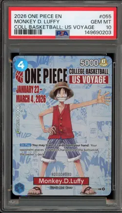 One Piece CCG Monkey.D.Luffy College Basketball US Voyage Promo P-055 PSA 10 - Image 1