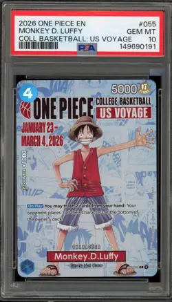One Piece CCG Monkey.D.Luffy College Basketball US Voyage Promo P-055 PSA 10 - Image 1
