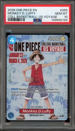 One Piece CCG Monkey.D.Luffy College Basketball US Voyage Promo P-055 PSA 10 - Image 1