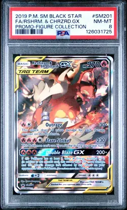 2019 POKEMON SM BLACK STAR PROMO #SM201 FULL ART/RESHIRAM & CHARIZARD GX PSA 8 - Image 1