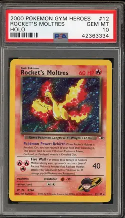 Pokemon Rocket's Moltres Gym Heroes Unlimited Holo Rare #12 PSA 10 Gem Mint - Image 1