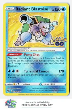 Radiant Blastoise 018/078 - Pokemon GO Radiant Rare Holo Foil Near Mint - Image 1