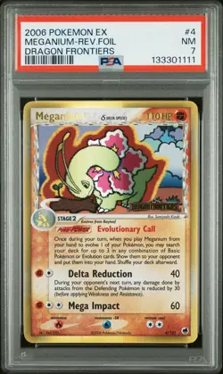 2006 POKEMON EX DRAGON FRONTIERS #4 MEGANIUM-REVERSE FOIL PSA 7 - Image 1