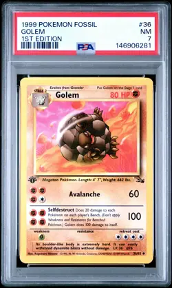 1999 POKEMON FOSSIL 1ST ED #36 GOLEM PSA 7 - Image 1