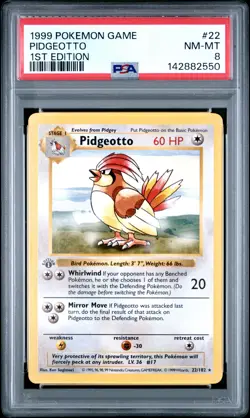 1999 POKEMON GAME 1ST ED #22 PIDGEOTTO PSA 8 - Image 1
