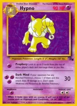 Damaged, English Pokemon Regular Hypno - 23/62 - Rare - Unlimited Edition Fossil - Image 1