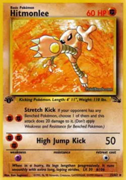Heavily Played, English Pokemon Regular Hitmonlee - 22/62 - Rare - 1st Edition F - Image 1