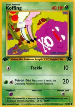Damaged, English Pokemon Regular Koffing - 58/82 - Common - 1st Edition Team Roc - Image 1