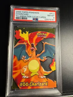 2000 Topps Pokemon TV Animation Clear Cards #PC3 Charizard PSA 8 Graded - Image 1