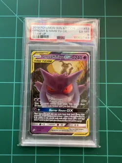 Pokemon Gengar & Mimikyu GX 53/181 Sun & Moon Team Up Holo Ultra Rare PSA 6 - Image 1