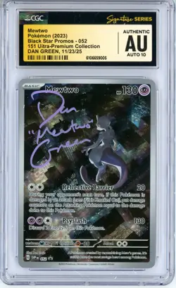 CGC Authentic Auto 10 Dan Green Pokemon Mewtwo 052 Scarlet & Violet Promo Holo - Image 1