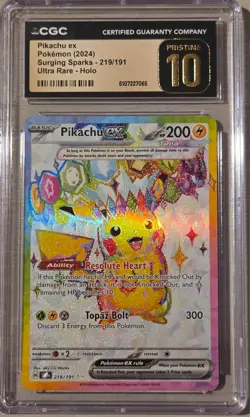 2024 Pokemon Surging Sparks Pikachu ex 219/191 Ultra Rare CGC Pristine 10 - Image 1