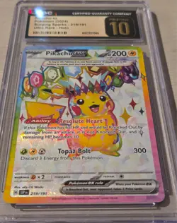 2024 Pokemon Surging Sparks Pikachu ex 219/191 Ultra Rare CGC Pristine 10 - Image 2