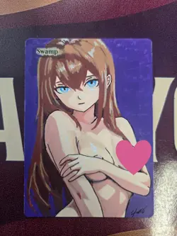 MTG Swamp Kurisu Makise Waifu Alter Hand Painted by BAZAYO 18+ Adult Art - Image 1