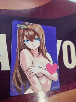 MTG Swamp Kurisu Makise Waifu Alter Hand Painted by BAZAYO 18+ Adult Art - Image 3