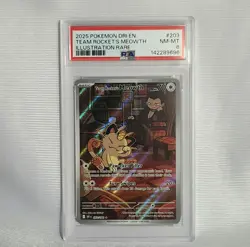 2025 Pokemon TCG Team Rocket's Meowth 203/182 IR DRI Full Art Holo PSA 8 NM-MINT - Image 1