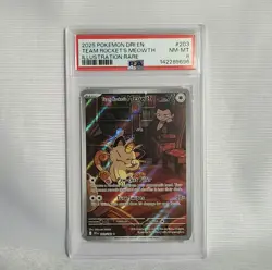 2025 Pokemon TCG Team Rocket's Meowth 203/182 IR DRI Full Art Holo PSA 8 NM-MINT - Image 2