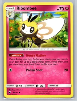 Ribombee 96/147 Burning Shadows Fairy Type Stage 1 Pokemon TCG Collectible - Image 1