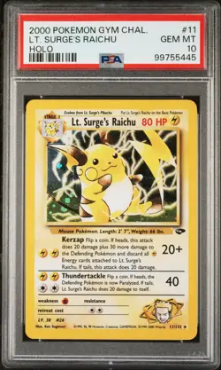 2000 Pokemon Gym Challenge Lt. Surge Raichu #11 Holo PSA 10 Gem Mint - Image 1