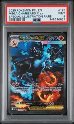 2025 POKEMON PFL EN-PHANTASMAL FLAMES #125 MEGA CHARIZARD X EX PSA 9 - Image 1