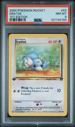 2000 POKEMON ROCKET 1ST ED #53 DRATINI PSA 8 - Image 1